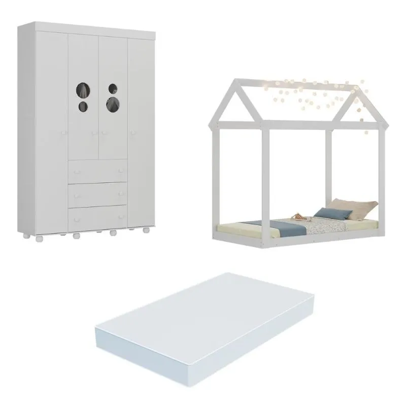 Cama Infantil Montessoriana com Colchão Incluso e Guarda-Roupas Pimpolho Multimóveis MX4280