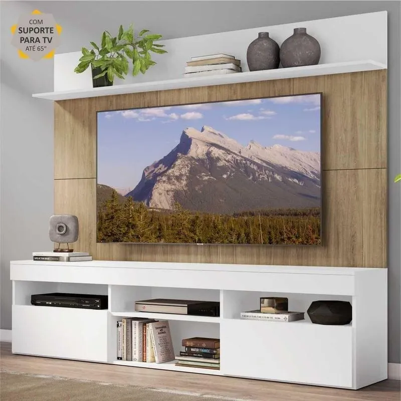 Rack com Painel TV 65'' Madri Multimóveis Branco Rustic