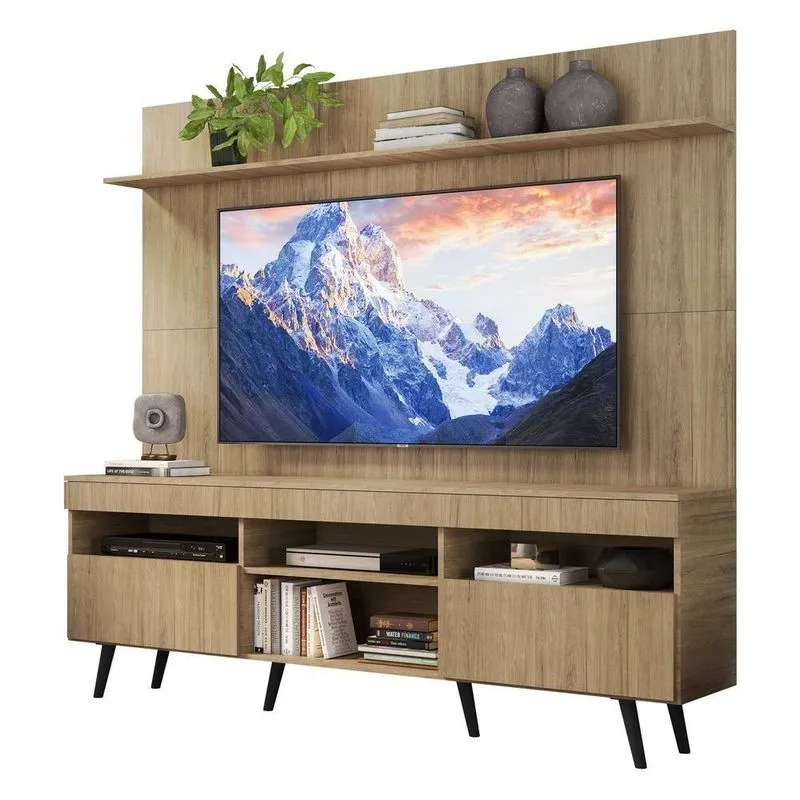 Rack Com Painel Tv 65 Rustic Com Prateleira e Pés