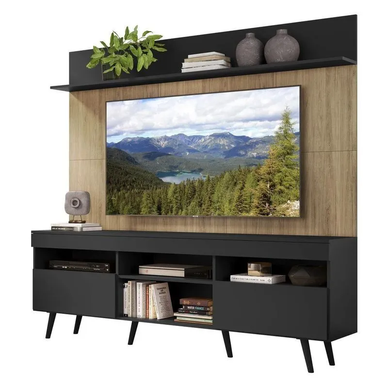 Rack Com Painel e Suporte Tv 65 Com Prateleira e Pés Retrô