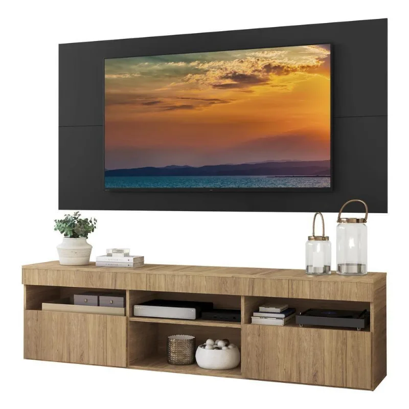 Rack com Painel Tv 65 Suspenso e 2 Portas Rustic/preto - Multimóveis