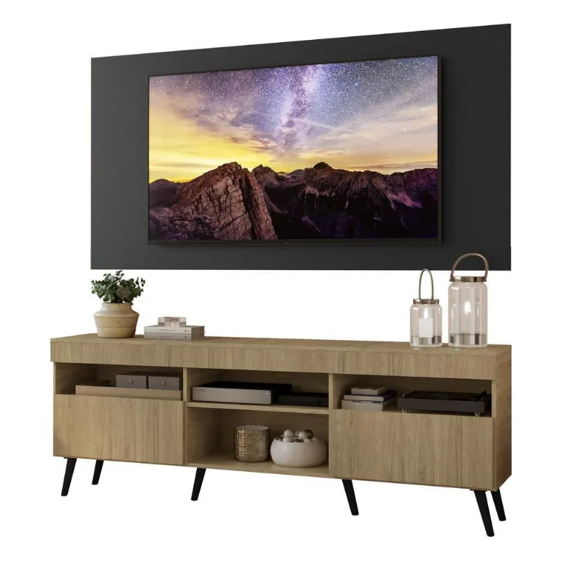Rack com Painel Tv 65 Rustic/preto Londres Pés Retrô Preto - Multimóveis