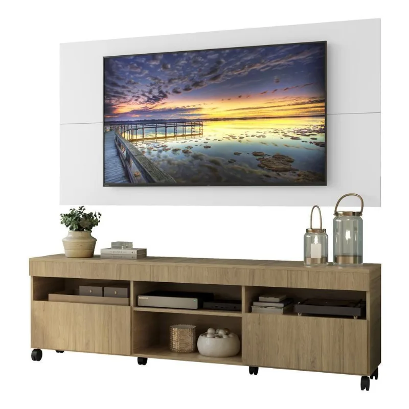 Rack Com Painel e Suporte Tv 65 e 2 Portas Rustic/branco - Multimóveis