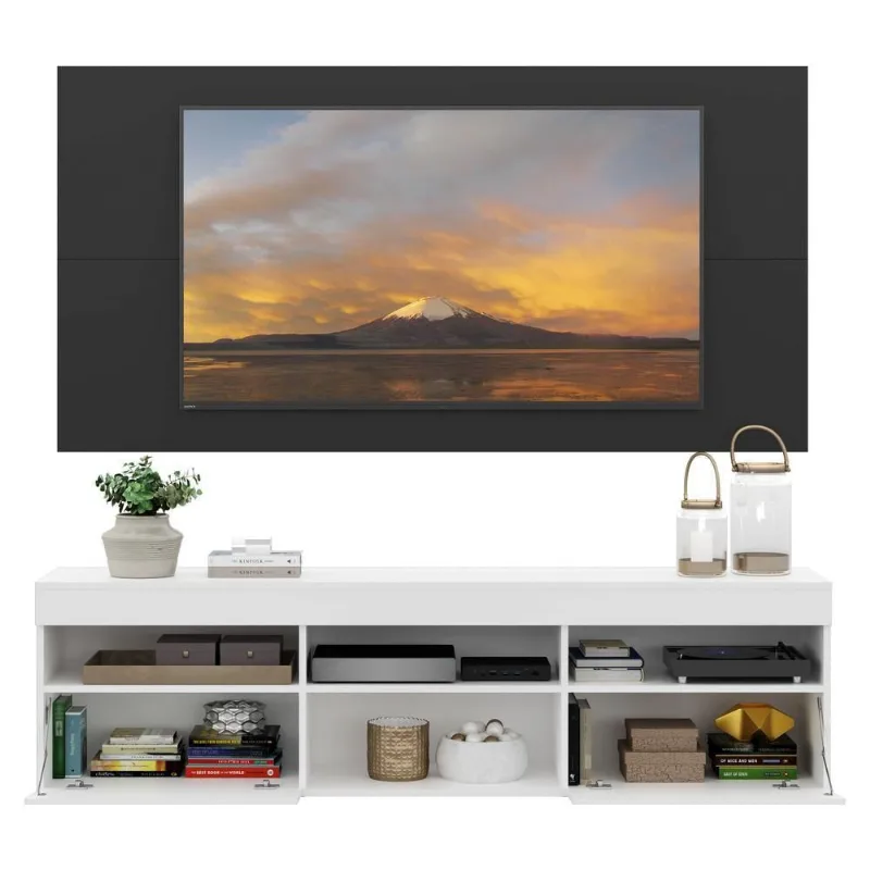 Rack Com Painel e Suporte Tv 65 e 2 Portas Branco/preto - Multimóveis
