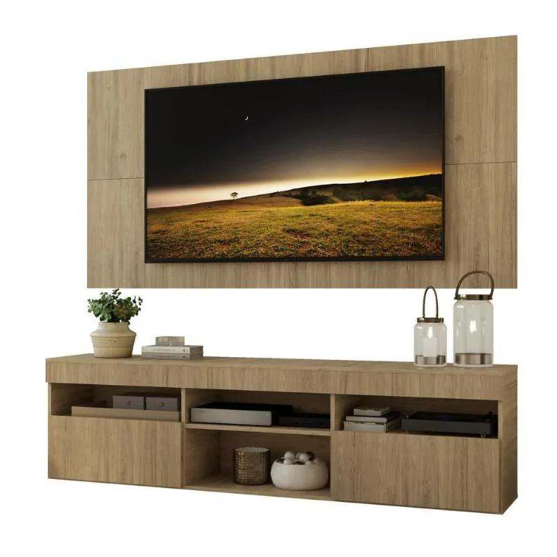 Rack Com Painel e Suporte Tv 65 Suspenso e 2 Portas Rustic - Multimóveis