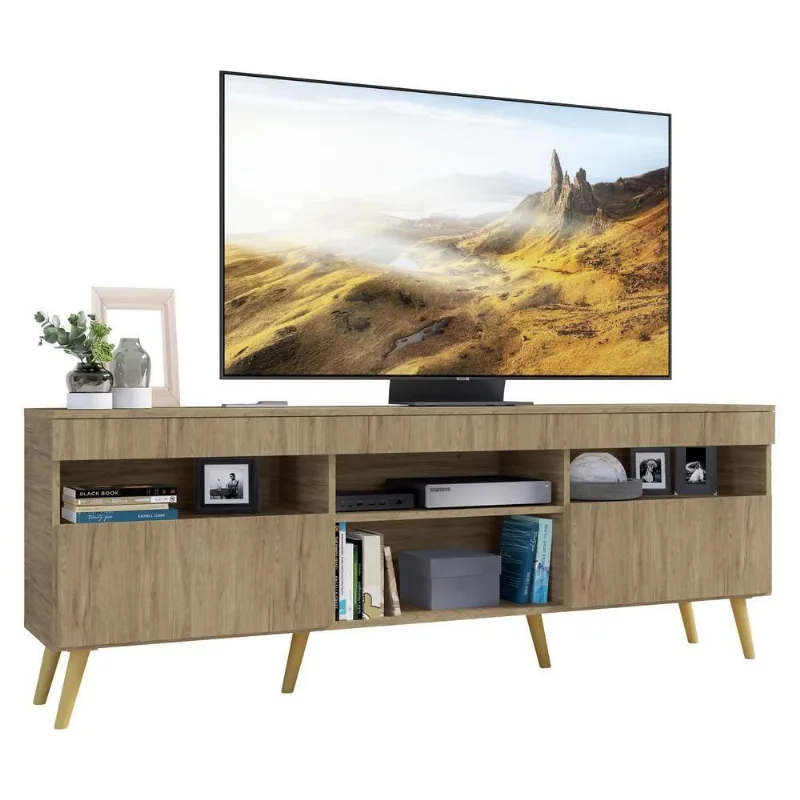 Rack Tv 65 Com Pés Retrô e 2 Portas Paris Rustic/natural - Multimóveis