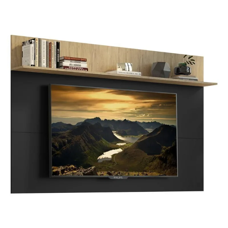 Painel C/ Suporte Tv 65 e Prateleira Preto/Rustic - Multimóveis