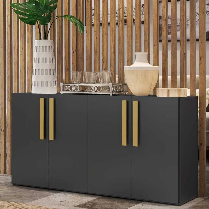 Aparador Buffet 4 portas Viena Multimóveis Preto/Natural