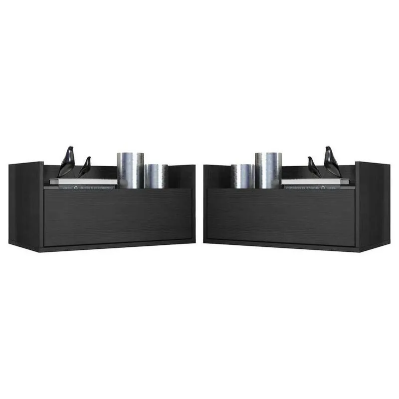 Kit c/ 2 Mesas de Cabeceira 60 cm Suspensa Multimóveis Preta