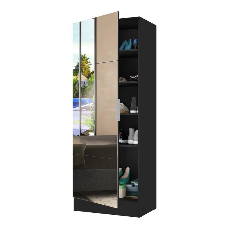Sapateira 1 Porta com Espelho Jade Plus Multimóveis Preta