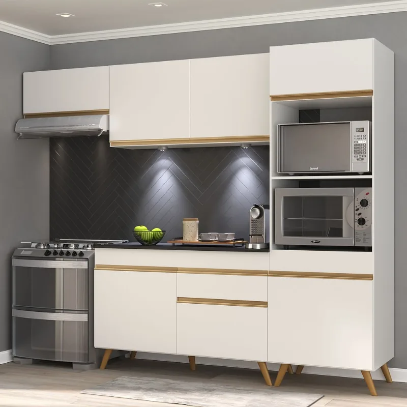 Armário de Cozinha Compacta 4 peças com Leds MP2015 Veneza Up Multimóveis Branca - Multimóveis