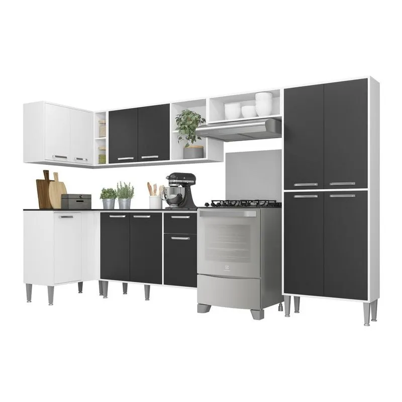 Armário de Cozinha Completa Multimóveis Xangai Zouk FG3162 Branca/Preta