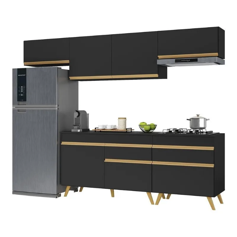 Cozinha Completa Veneza Gb Fg3708 Com Armário E Balcão Preta