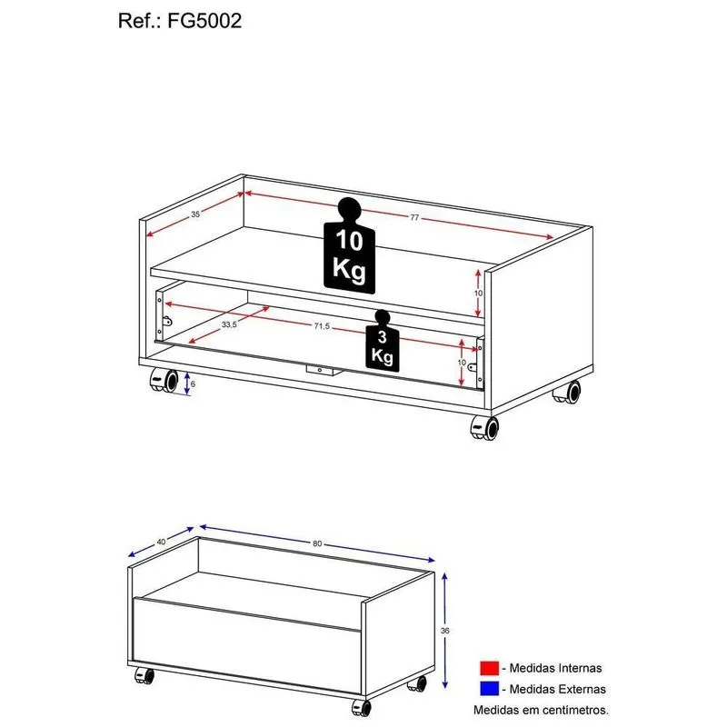 Gabinete De Banheiro Com Rodízios 80 Cm Fg5002 Branco