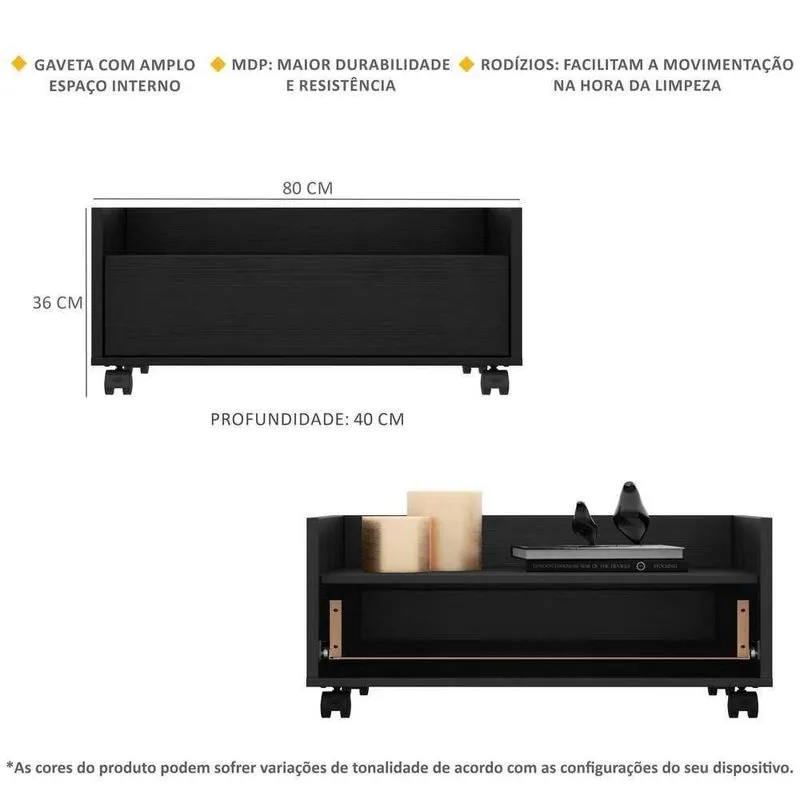 Gabinete De Banheiro Com Rodízios 80 Cm Fg5002 Preto