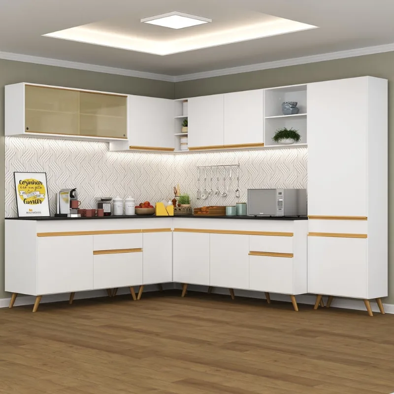 Armário de Cozinha Completa de Canto Veneza Multimóveis MP2065 e Balcão Branca - Multimóveis