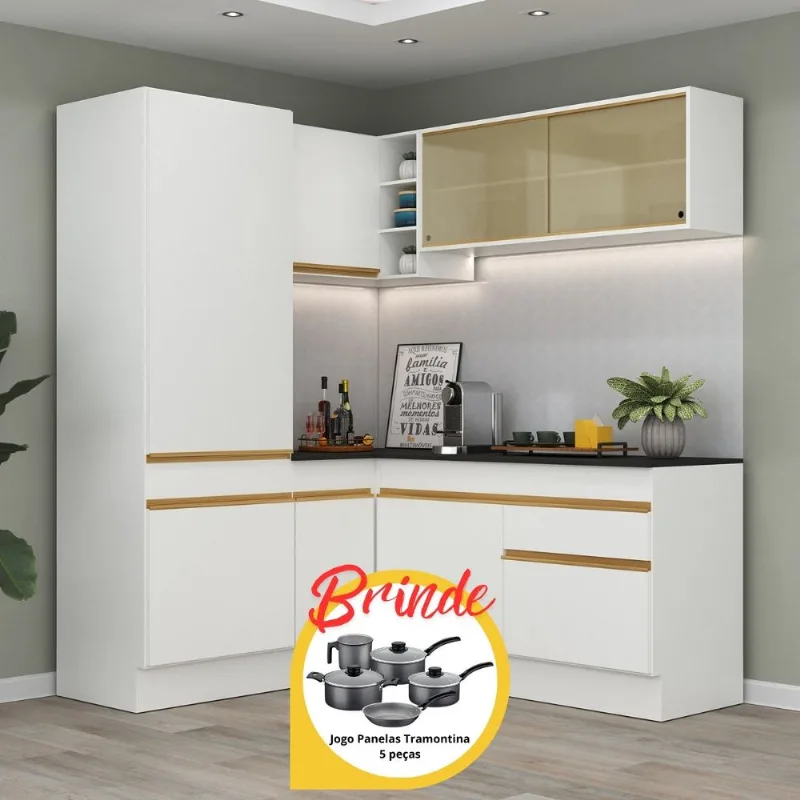Armário Cozinha Completa Canto Veneza MP2088 Multimóveis Branco+ Brinde Jogo de Panelas Tramontina - Multimóveis