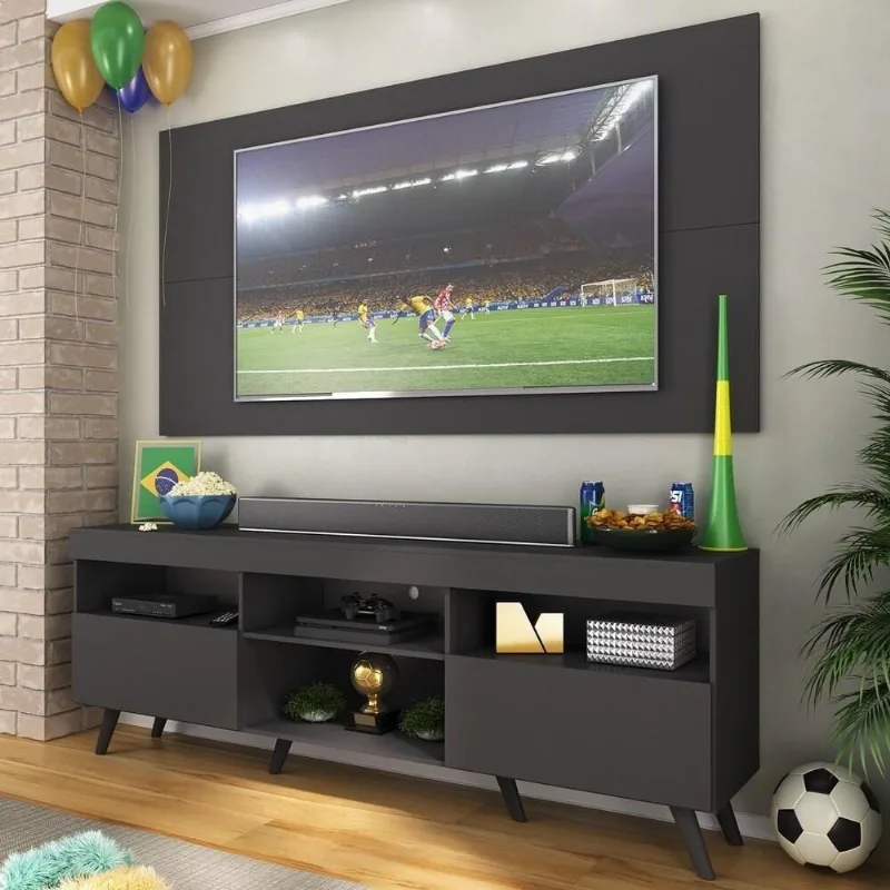 Rack C/ Painel 65" Retrô Holanda Br3133 Preto - Multimóveis