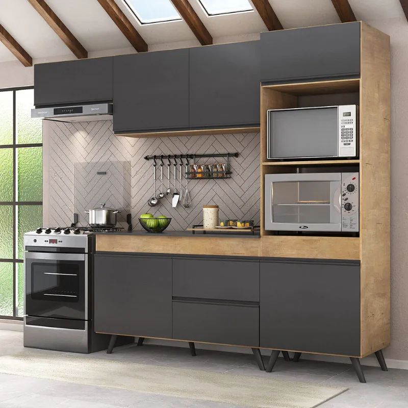 Armário de Cozinha Compacta 4 peças Lisboa Multimóveis MP2134 Rustic/Preto