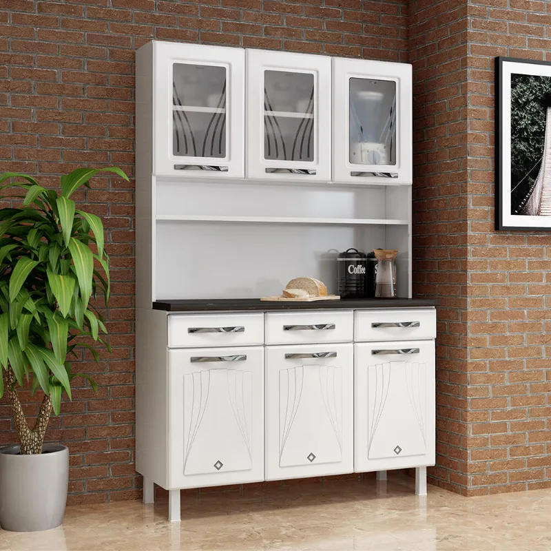 Armário de Cozinha de Aço Kit Triplo 120cm Clara Multimóveis CR6150 Branco