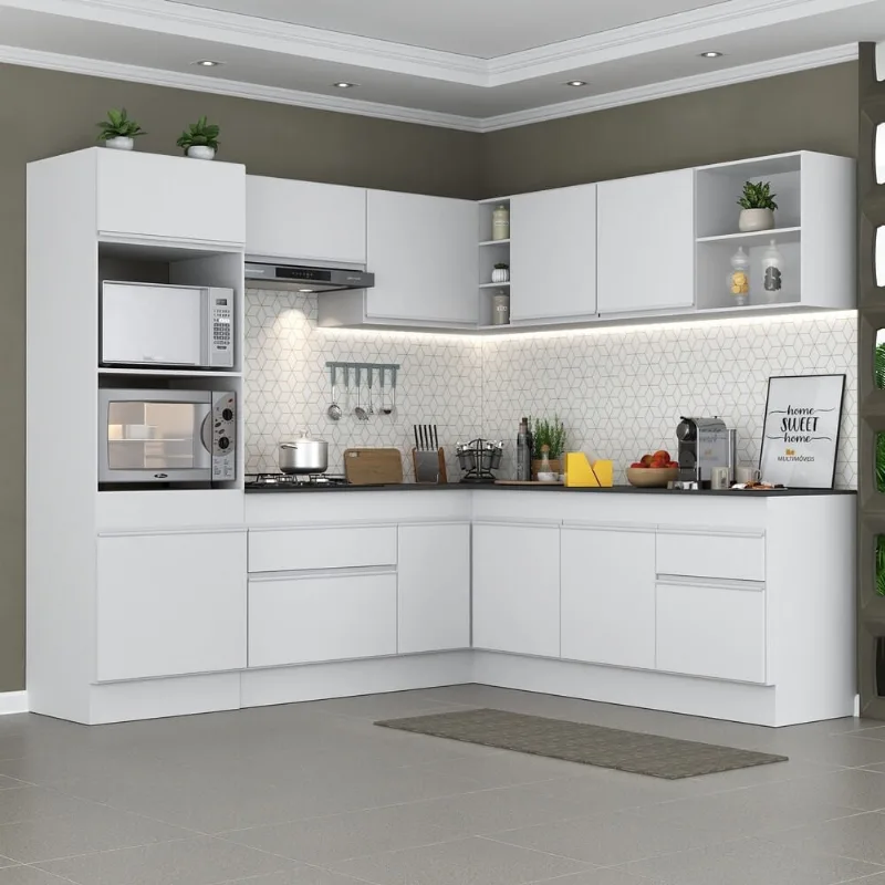 Armário de Cozinha Completa de Canto com Rodapé Veneza Multimóveis MP2080.891 Branco - Multimóveis