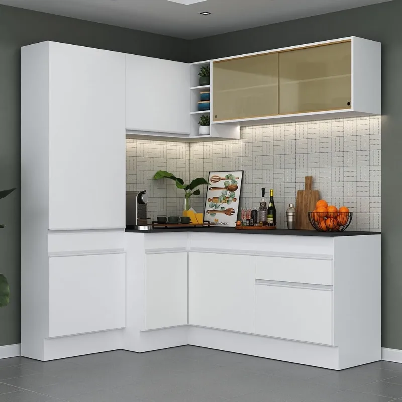 Armário de Cozinha Completa de Canto com Rodapé Veneza Multimóveis MP2089.891 Branco - Multimóveis