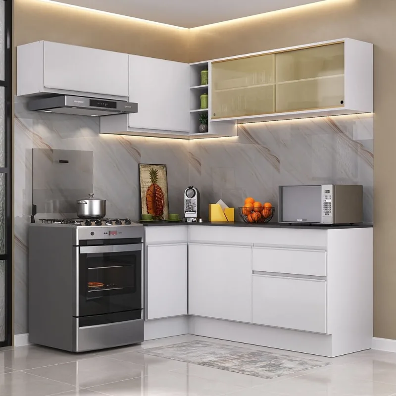 Armário de Cozinha Completa de Canto com Rodapé Veneza Multimóveis MP2094.891 Branco - Multimóveis