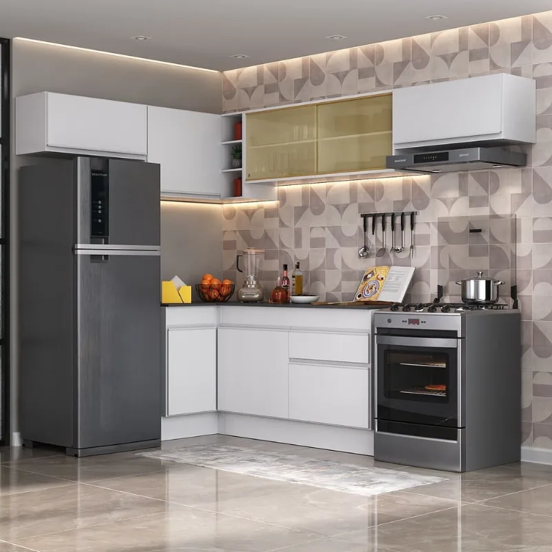 Armário de Cozinha Completa de Canto com Rodapé Veneza Multimóveis MP2095.891 Branco