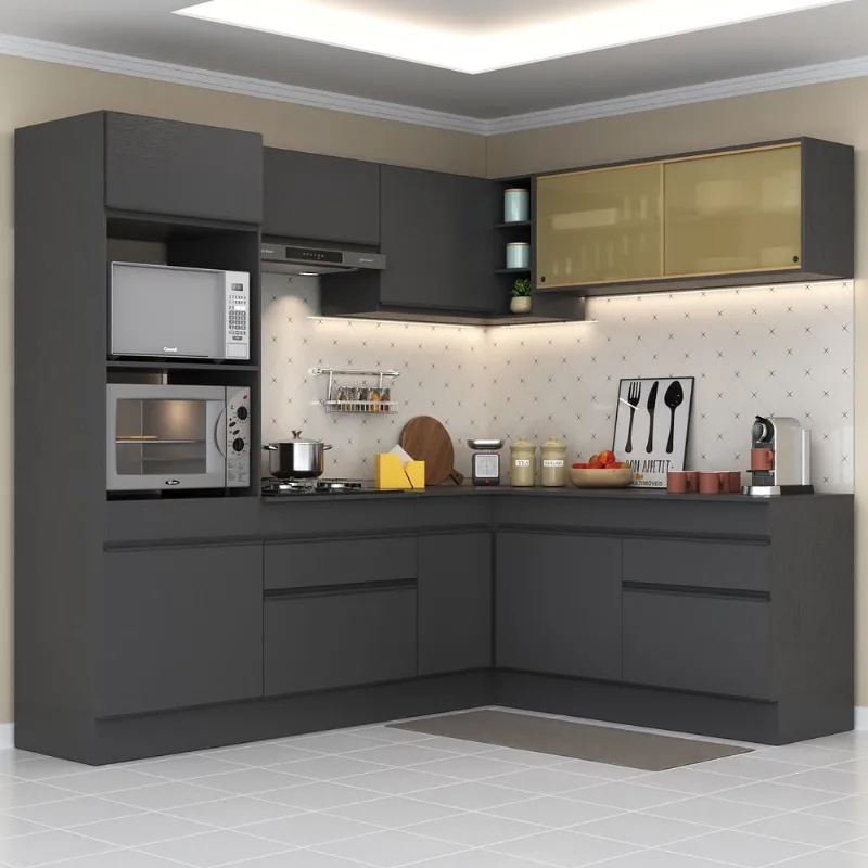 Armário de Cozinha Completa de Canto com Rodapé Veneza Multimóveis MP2099.895 Preto - Multimóveis