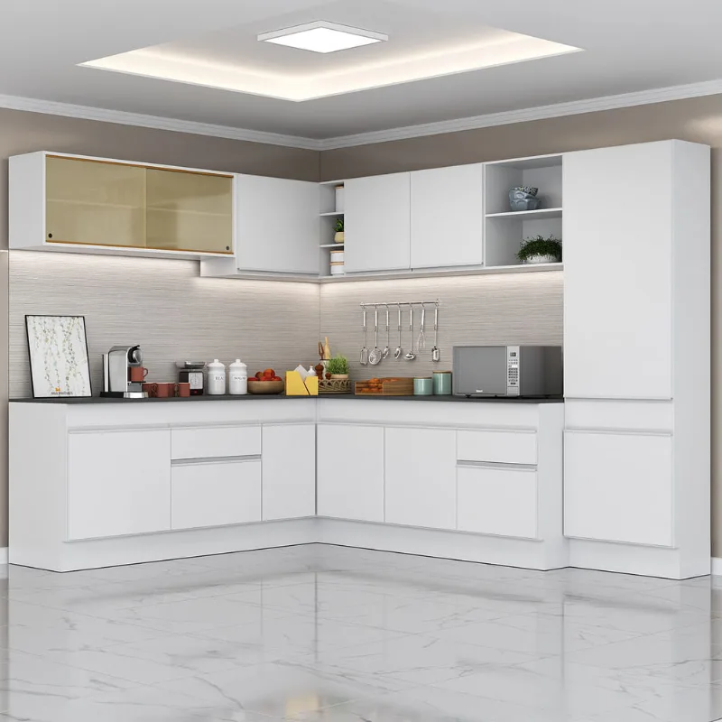 Armário de Cozinha Completa de Canto com Rodapé Veneza Multimóveis MP2100.891 Branco