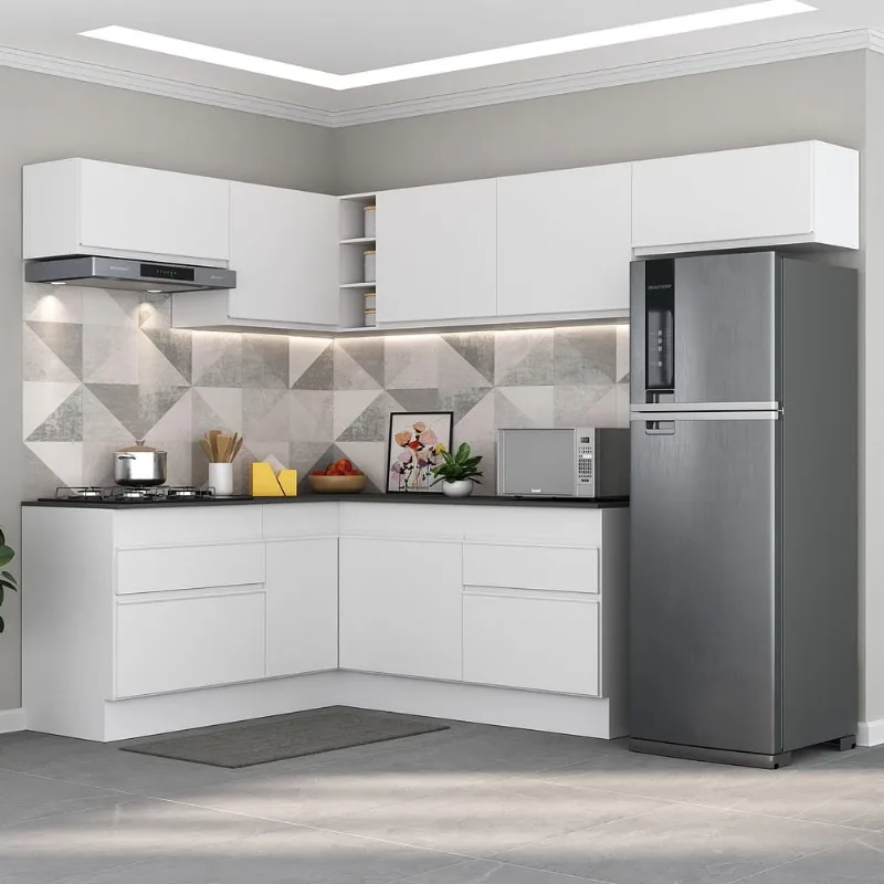 Armário de Cozinha Completa de Canto com Rodapé Veneza Multimóveis MP2104.891 Branco