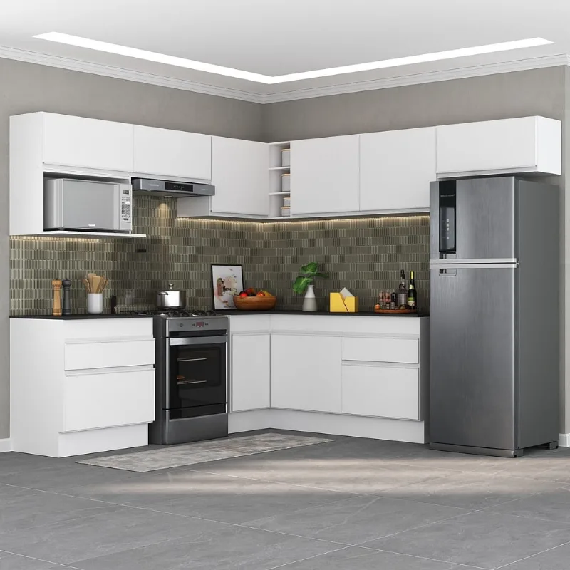 Armário de Cozinha Completa de Canto com Rodapé Veneza Multimóveis MP2106.891 Branco - Multimóveis
