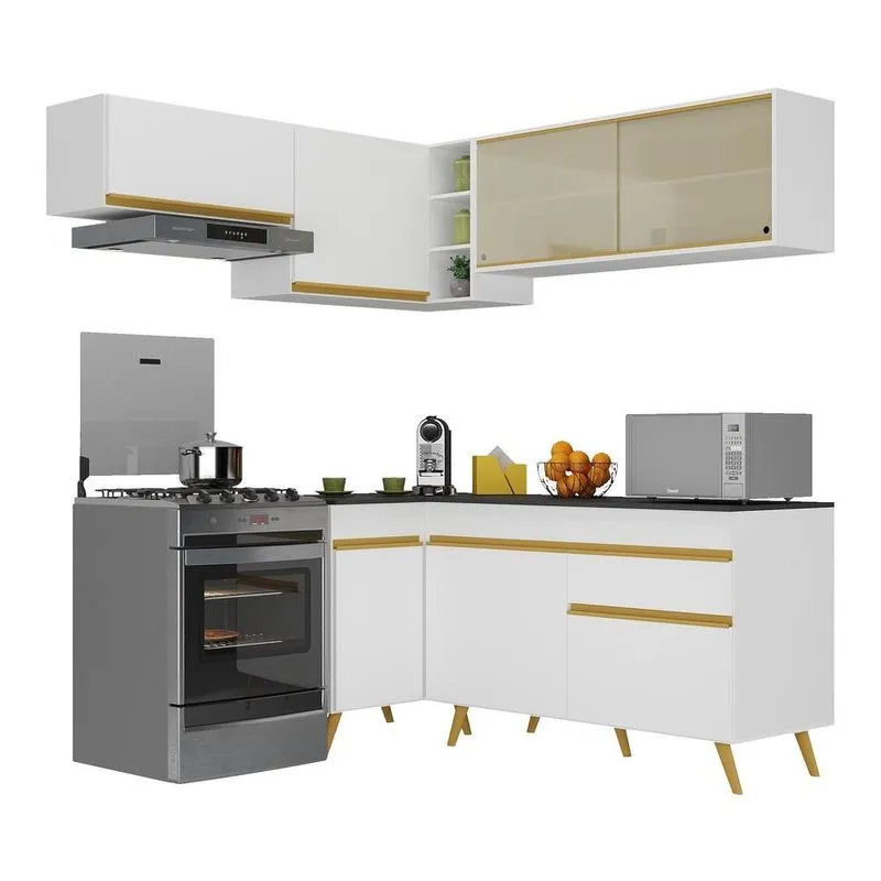 Armário de Cozinha Completa de Canto Veneza Multimóveis V2059 Branco
