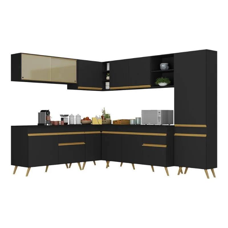 Armário De Cozinha Completa De Canto V265 Dourado