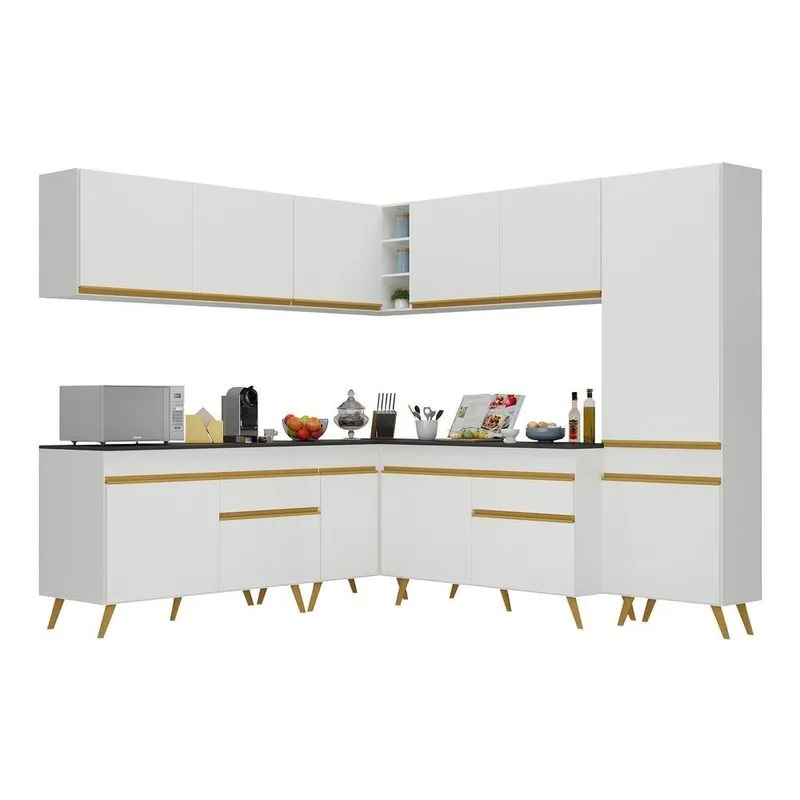 Armário de Cozinha Completa de Canto Veneza Multimóveis V2067 Branco