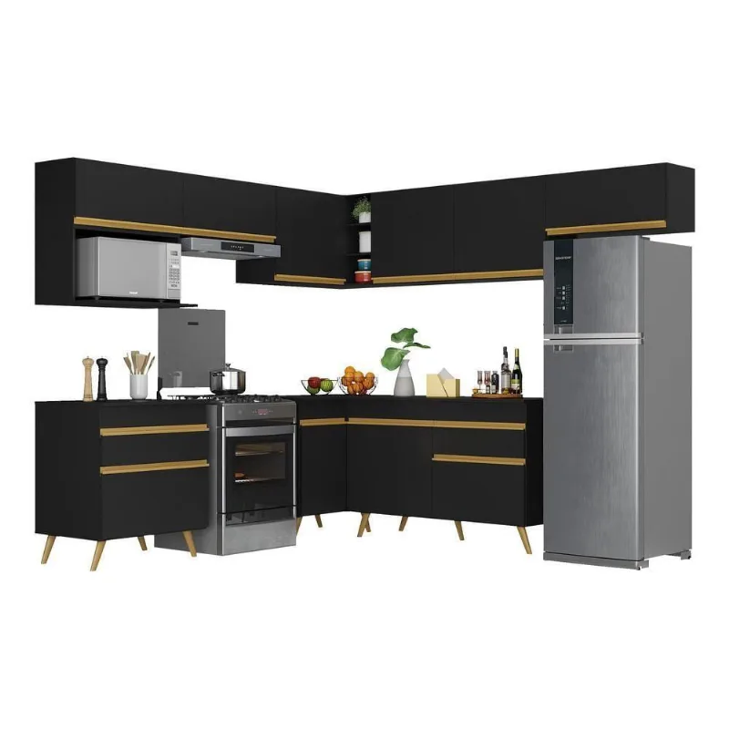 Armário De Cozinha Completa De Canto V2071 Dourado