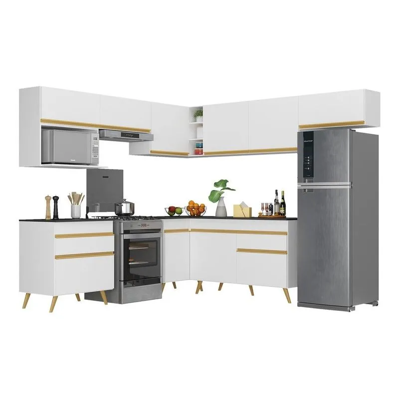 Armário de Cozinha Completa de Canto Veneza Multimóveis V2071 Branco