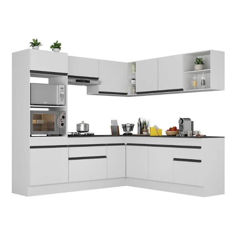 Armário De Cozinha Completa De Canto V2080 Branco/Preto