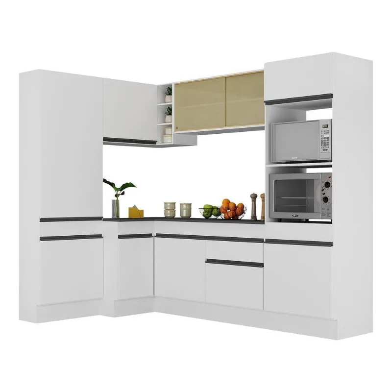 Armário De Cozinha Completa De Canto V2085 Branco/Preto
