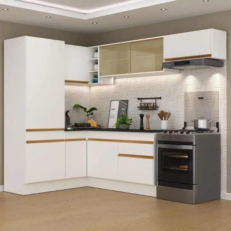 Armário De Cozinha Completa Canto Multimóveis Branco/dourado