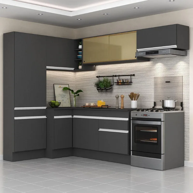 Armário De Cozinha De Canto Rodapé Multimóveis Preto/branco