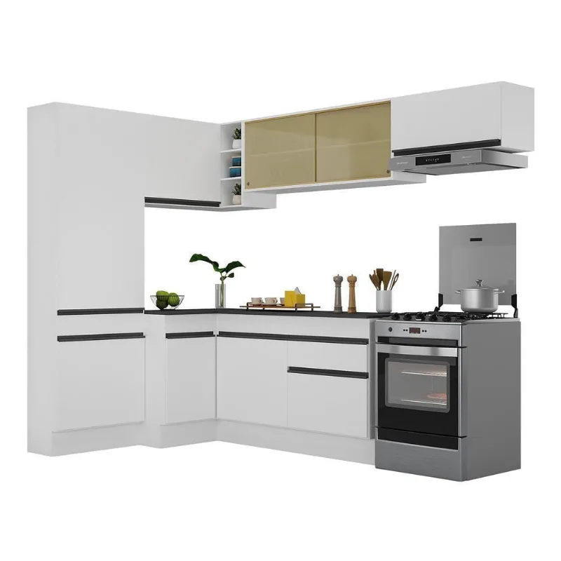 Armário De Cozinha Completa De Canto V2087 Branco/Preto