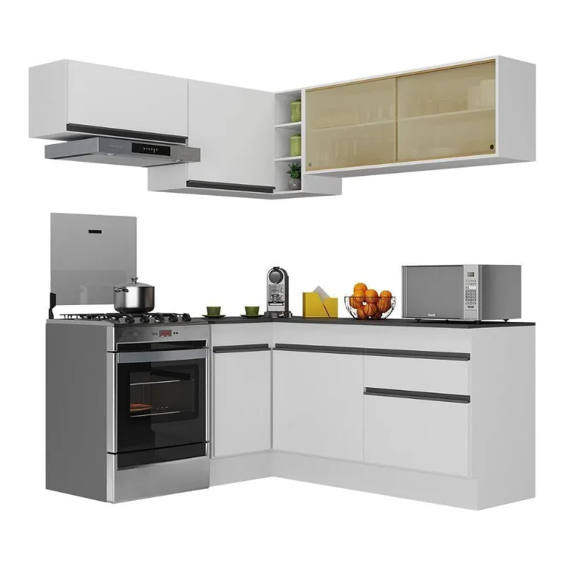 Armário De Cozinha Completa De Canto V2094 Branco/Preto