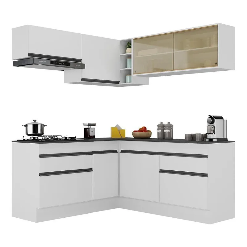 Armário De Cozinha Completa De Canto V2097 Branco/Preto