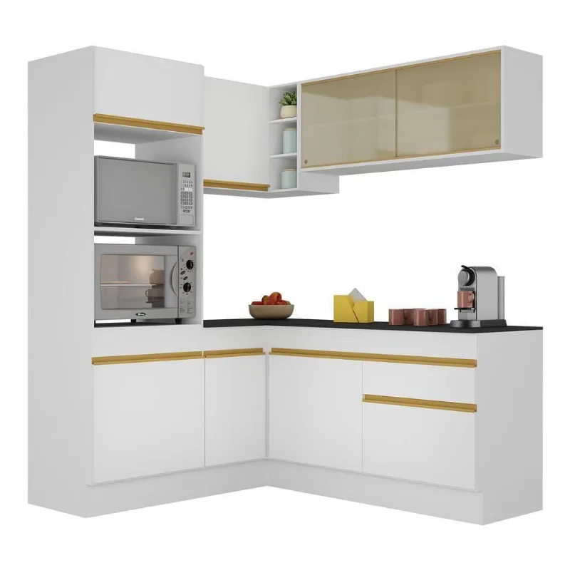 Armário De Cozinha Completa De Canto V2098 Branco/dourado
