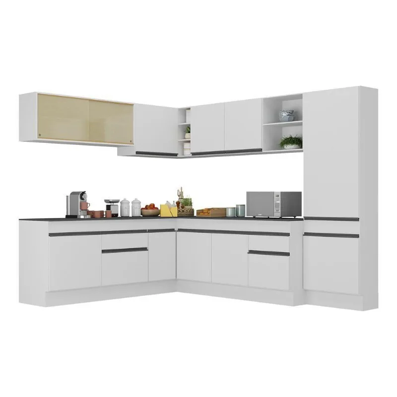 Armário De Cozinha Completa De Canto V2100 Branco/Preto
