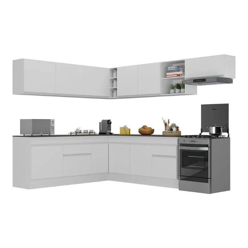 Armário De Cozinha Completa De Canto Com Rodapé V2103 Branco