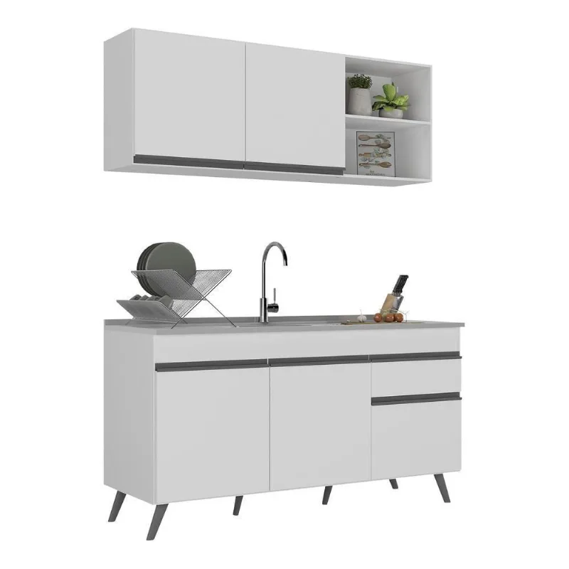 Armário De Cozinha Compacta 150cm Multimóveis Branco/preto