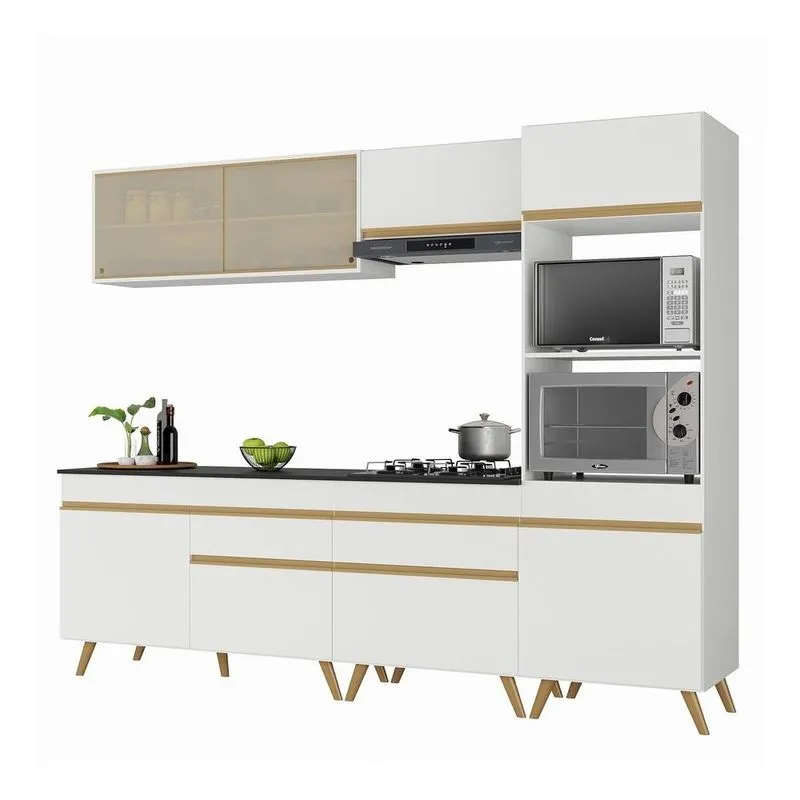 Armário de Cozinha Completa 252cm Veneza Multimóveis V3715 Branco