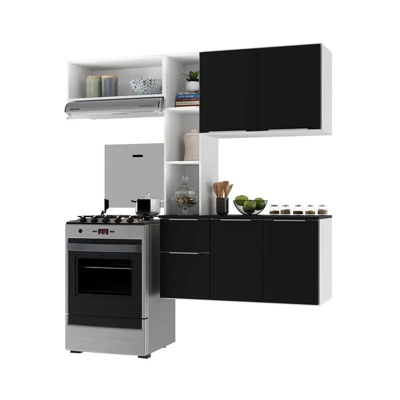 Armário de Cozinha Compacta com Balcão Sofia Multimóveis V2002 Branco-preto